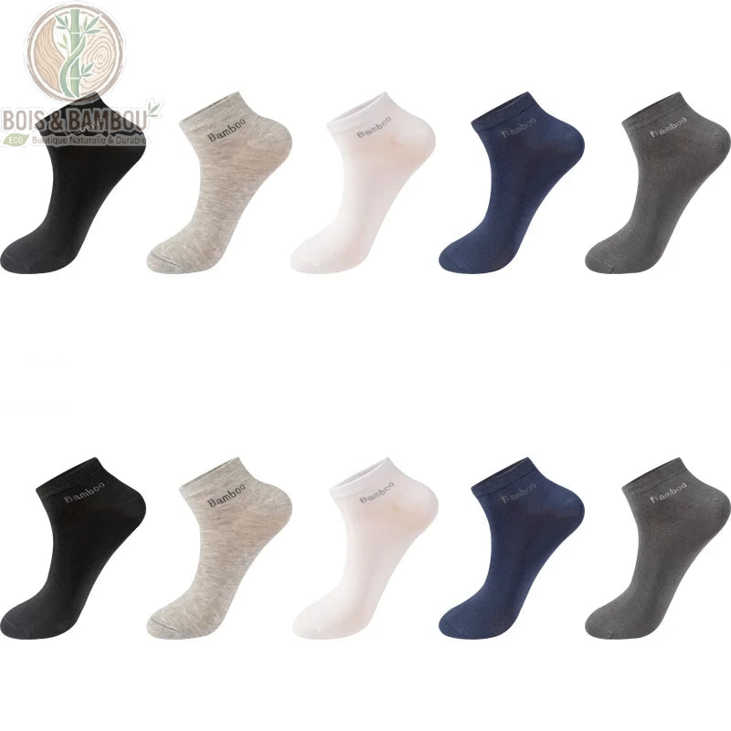Pack 10 paires de chaussettes courtes multicolores en fibre de bambou, assortiment varié de teintes unies.