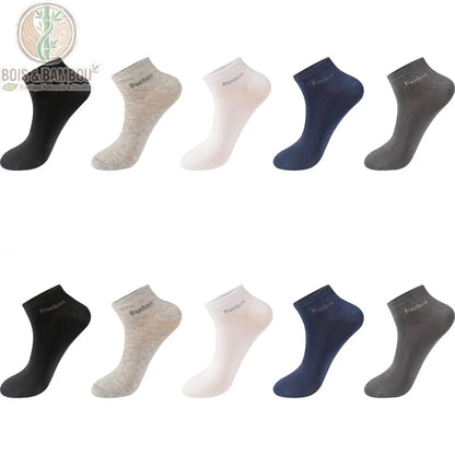 Pack 10 paires de chaussettes courtes multicolores en fibre de bambou, assortiment varié de teintes unies.