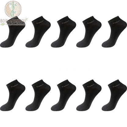 Pack 10 paires de chaussettes courtes noires en fibre de bambou, format socquette invisible.