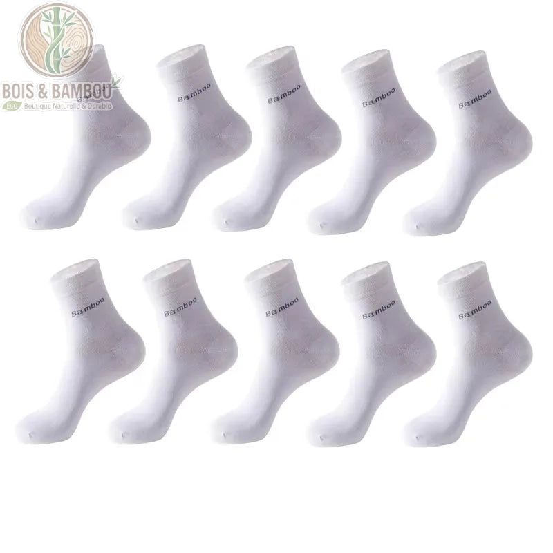 Pack 10 paires chaussettes homme en bambou coloris blanc