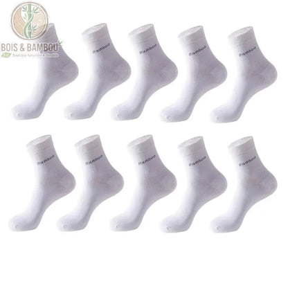Pack 10 paires chaussettes homme en bambou coloris blanc