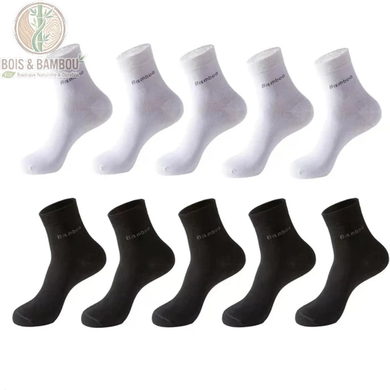 Pack panaché 5 blanches et 5 noires chaussettes homme bambou