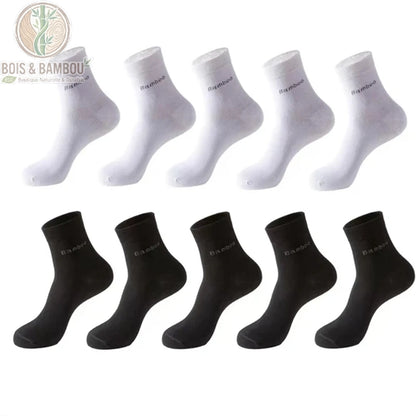 Pack panaché 5 blanches et 5 noires chaussettes homme bambou