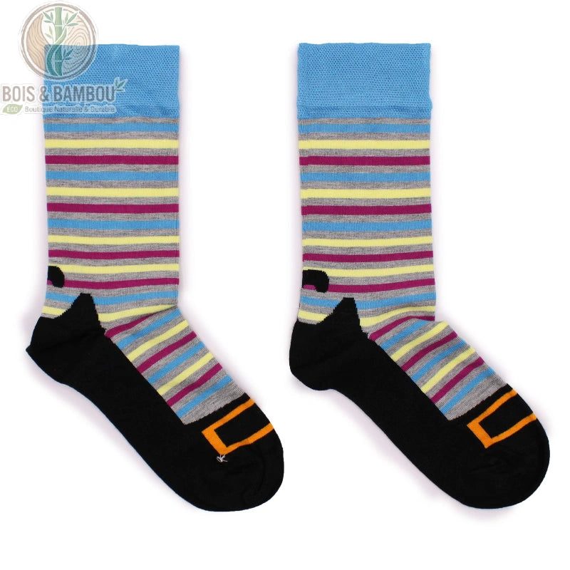 Paire de chaussettes bambou fantaisie rayées multicolores à plat