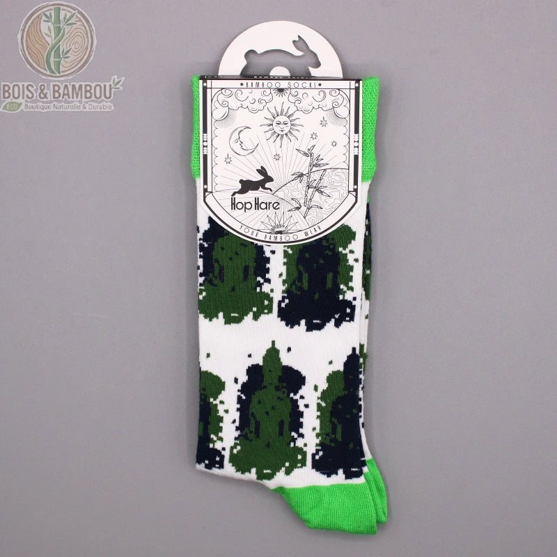 Chaussette bambou motif bouddha dans son emballage carton