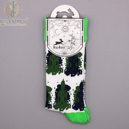 Chaussette bambou motif bouddha dans son emballage carton