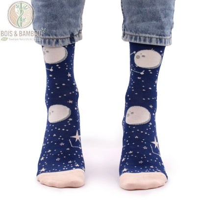Chaussettes en bambou motif ciel étoilé vues de face