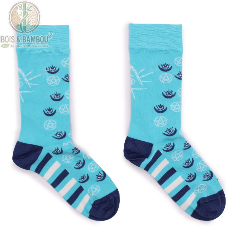 Paire de chaussettes bambou fantaisie pentagramme à plat