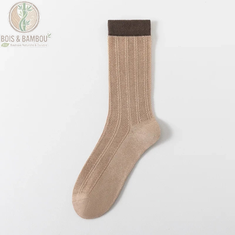 Chaussette mi-mollet en fibre de bambou pour femme coloris marron à bord contrastant chocolat