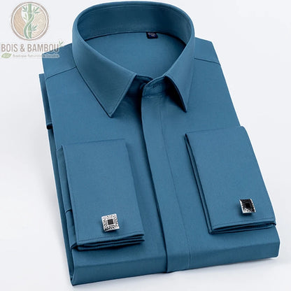 Chemise homme bambou coloris cyan foncé manches longues