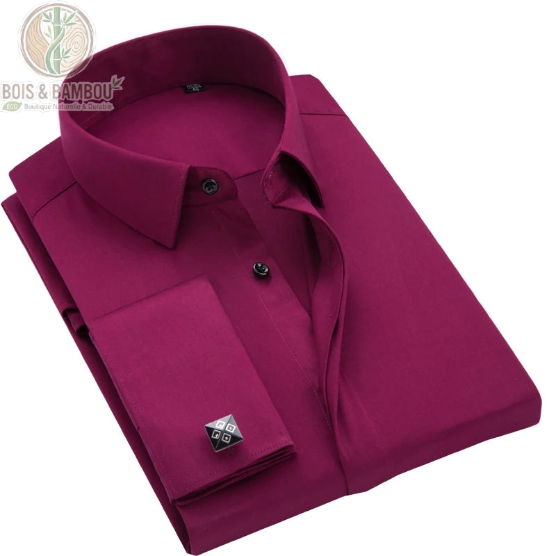Chemise homme bambou coloris lie-de-vin manches longues