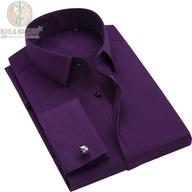 Chemise homme bambou coloris aubergine manches longues