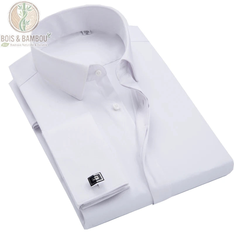 Chemise homme bambou col rond coloris blanc manches longues