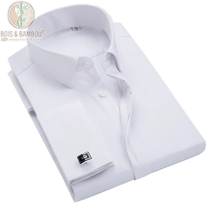 Chemise homme bambou col rond coloris blanc manches longues