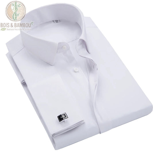 Chemise homme bambou col rond coloris blanc manches longues