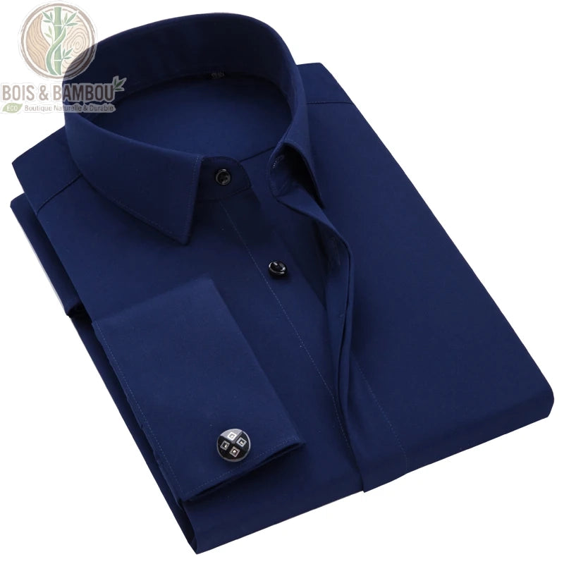 Chemise homme bambou coloris bleu marine col rond