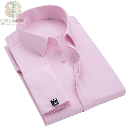 Chemise homme bambou coloris rose pastel col rond