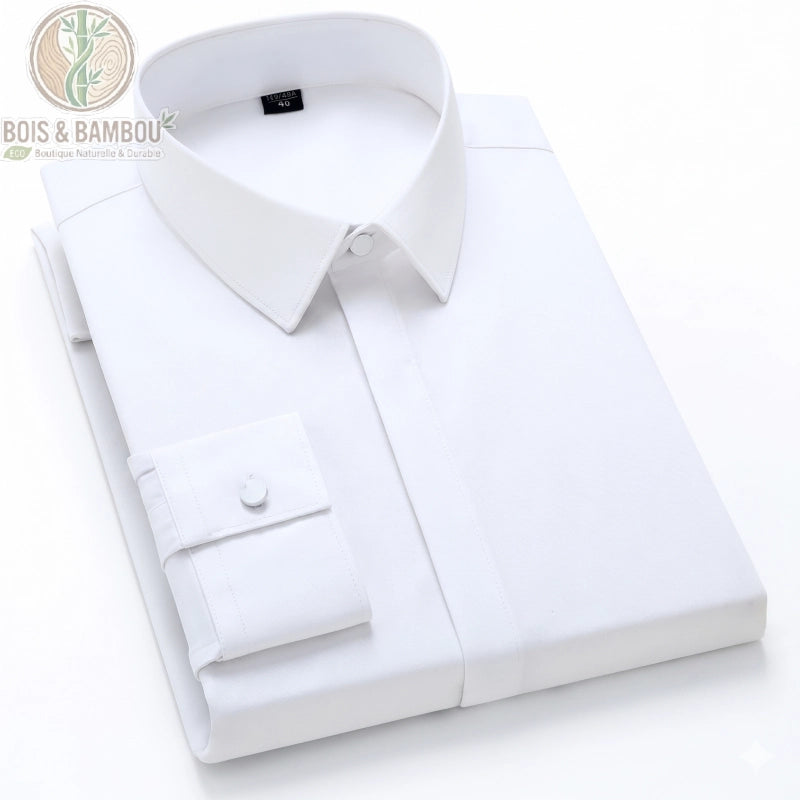 Chemise bambou homme cintrée luxe coloris blanc boutons cachés