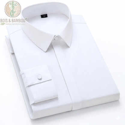 Chemise bambou homme cintrée luxe coloris blanc boutons cachés