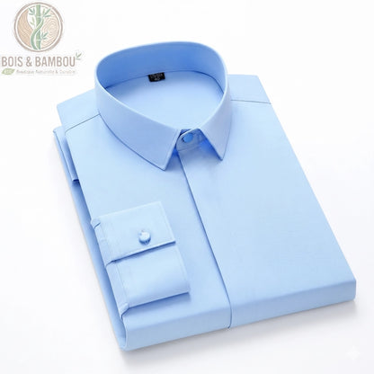 Chemise bambou homme luxe coloris bleu ciel boutons dissimulés