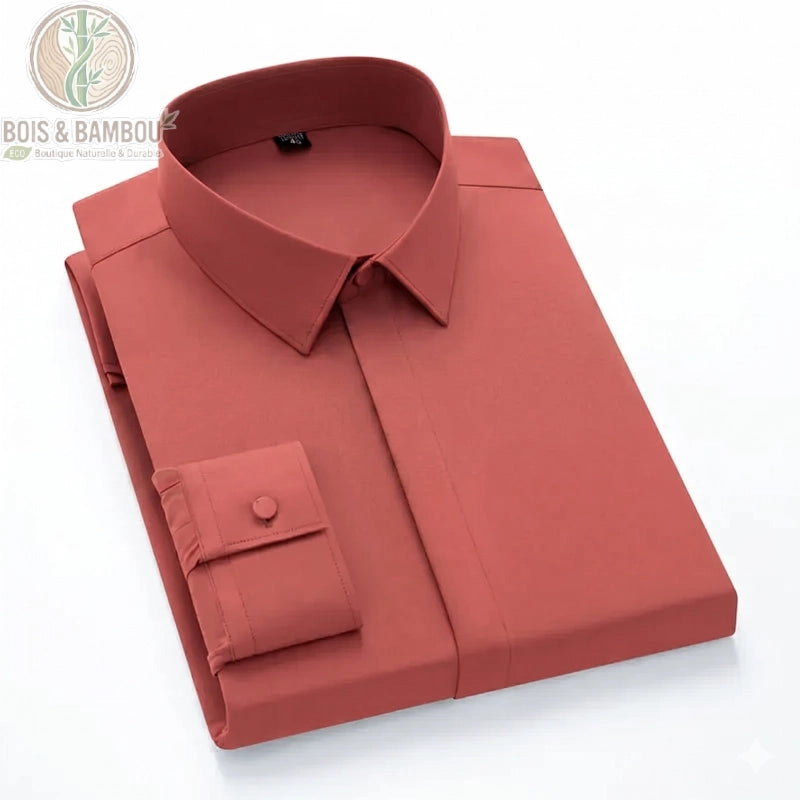 Chemise bambou homme luxe coloris rouge brique manches longues