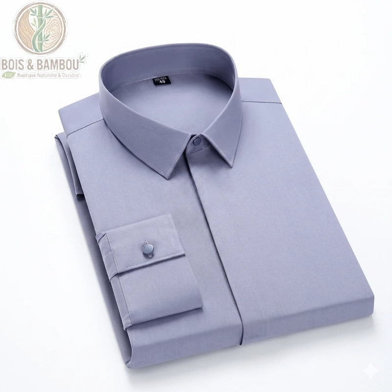 Chemise bambou homme luxe coloris gris bleuté cintrée