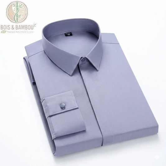 Chemise bambou homme luxe coloris gris bleuté cintrée