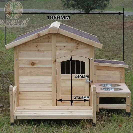Dimensions du chenil extérieur en bois de sapin avec porte à barreaux