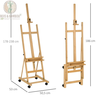 Chevalet hêtre réglable dimensions 178-238 cm hauteur base 53x50,5 cm