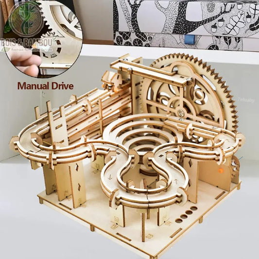Circuit à billes en bois avec manivelle Manual Drive et roue dentée