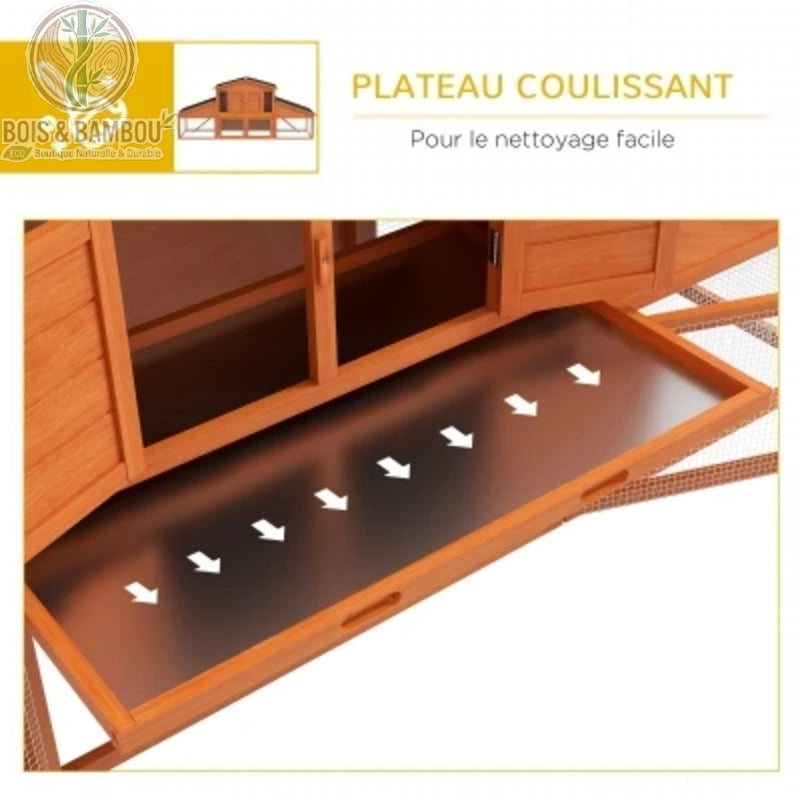 Clapier XXL en bois plateau coulissant amovible pour nettoyage facile