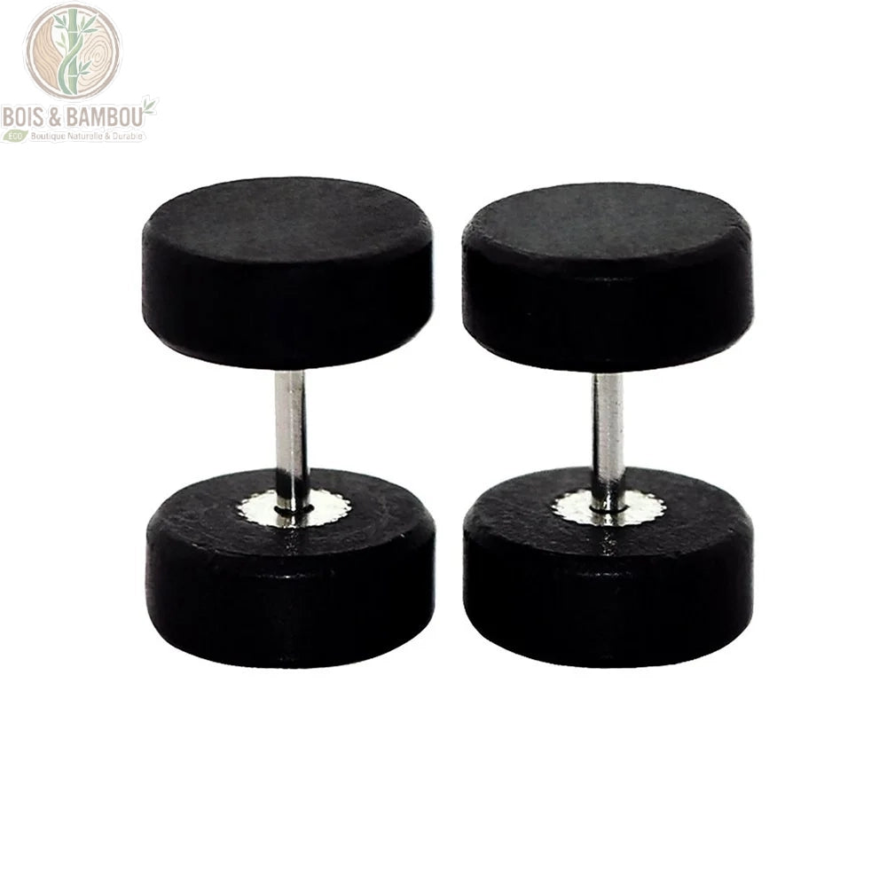 Paire de faux écarteurs clous d'oreilles bois naturel noir uni tige acier inoxydable
