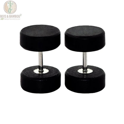 Paire de faux écarteurs clous d'oreilles bois naturel noir uni tige acier inoxydable

