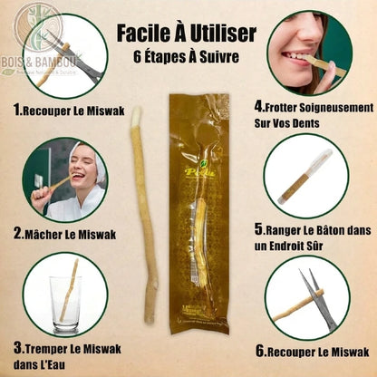 Étapes d'utilisation du bâton de miswak en bois naturel