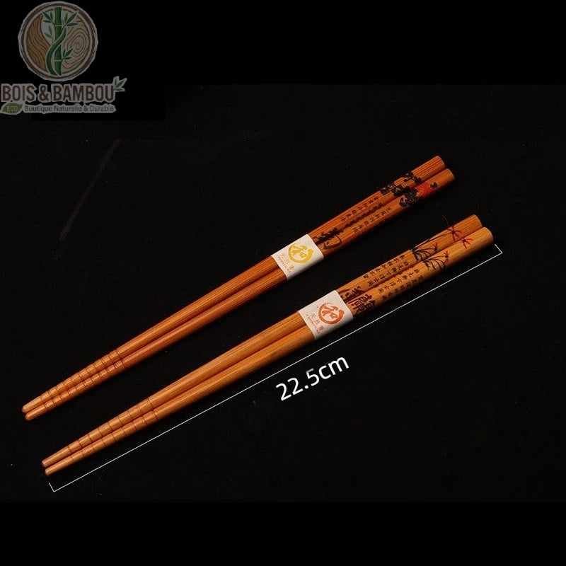 Coffret baguettes bambou longueur 22.5 cm, paire baguettes peintes main, Bois et Bambou Eco