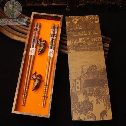 Coffret baguettes bambou peint modele C motif traditionnel, finition mate, Bois et Bambou Eco