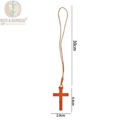 Dimensions pendentif croix bois cordon 30 cm croix 4,4 x 2,9 cm