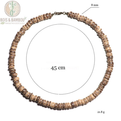 collier ras du cou bois wengé dimensions 45 cm perles 8 mm poids 21,8 g fermoir mousqueton