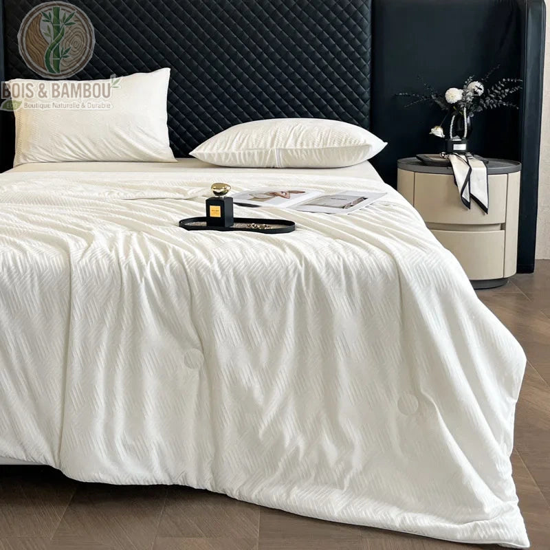 Couverture rafraîchissante bambou adulte Style 2 coloris blanc