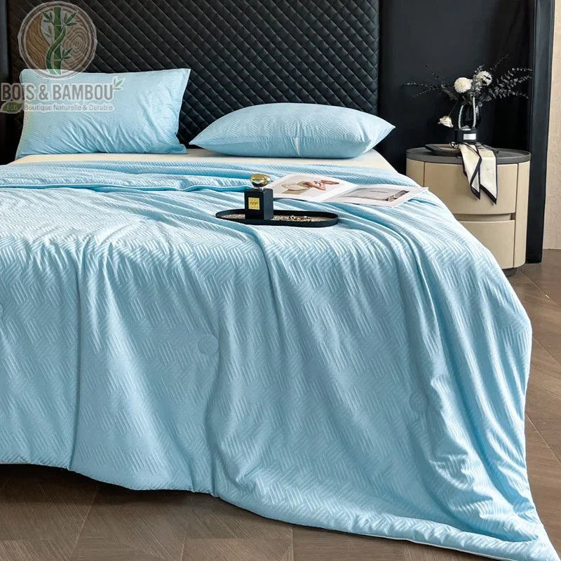Couverture rafraîchissante bambou adulte Style 2 coloris bleu