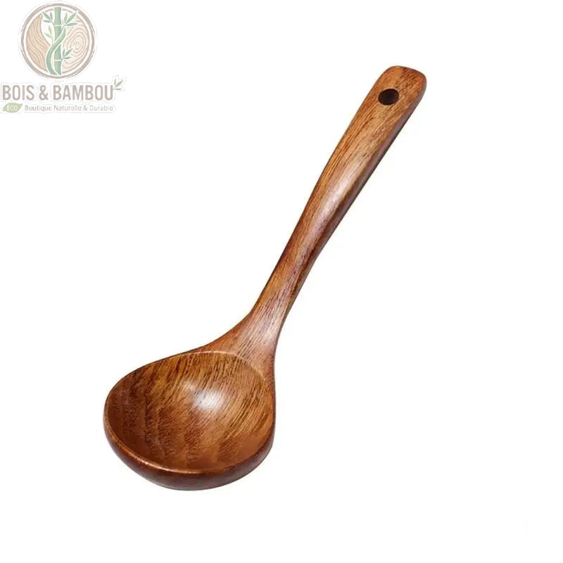 Cuillere longue bois coreenne modele A, version bois clair teinte beige, manche allonge et cuilleron rond. Bois et Bambou Eco.