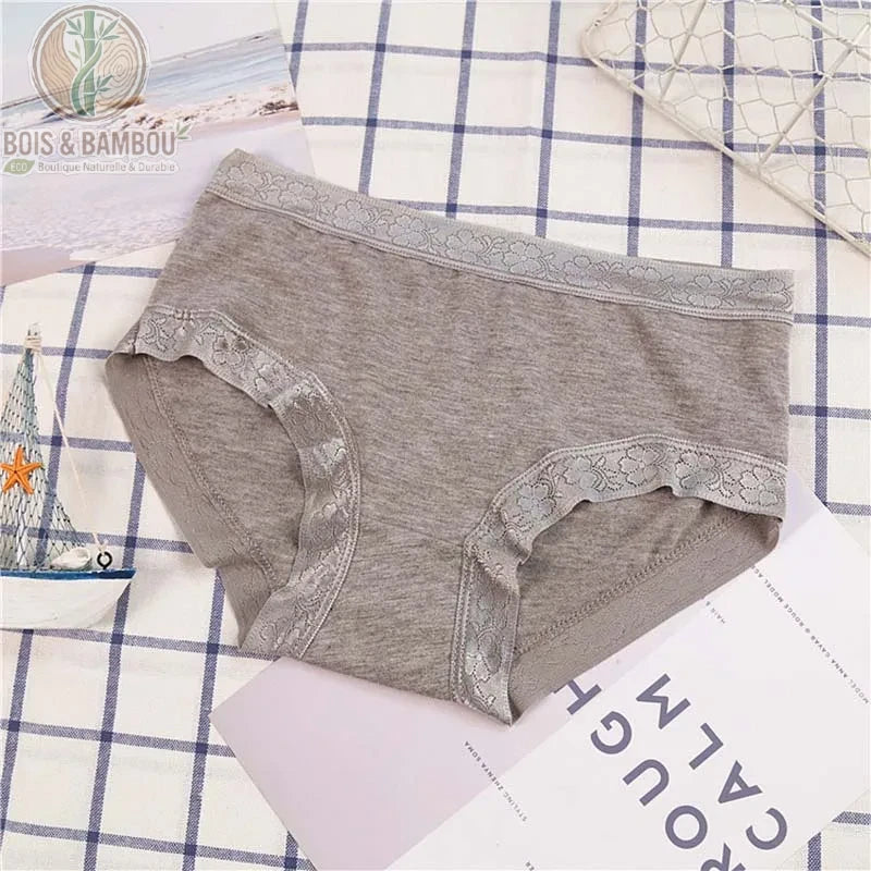 Culotte bambou dentelle taille basse couleur Gris