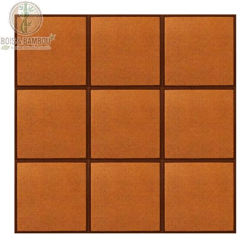 Dalle de sol rotin coloris marron orangé assemblage 9 pièces vue de dessus