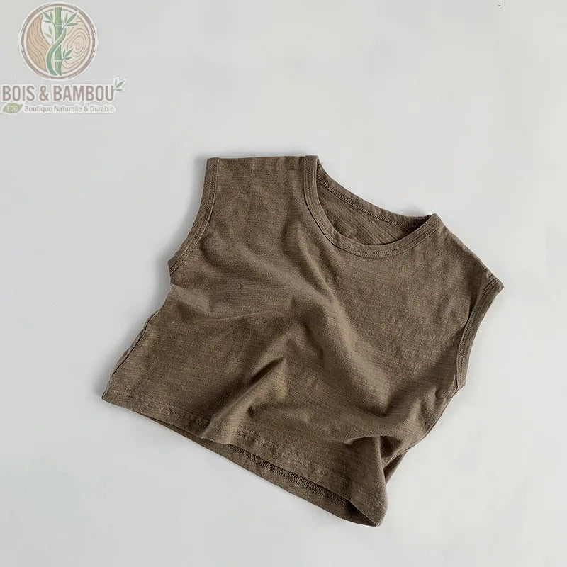 Débardeur bébé bambou sans manches marron clair