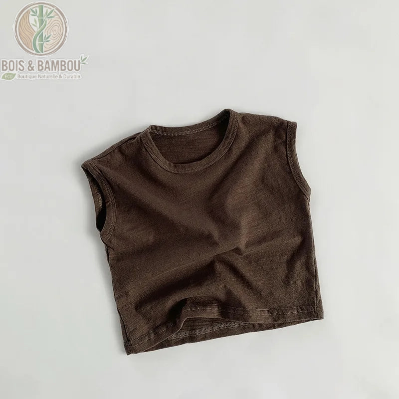 Débardeur bébé bambou sans manches coloris marron