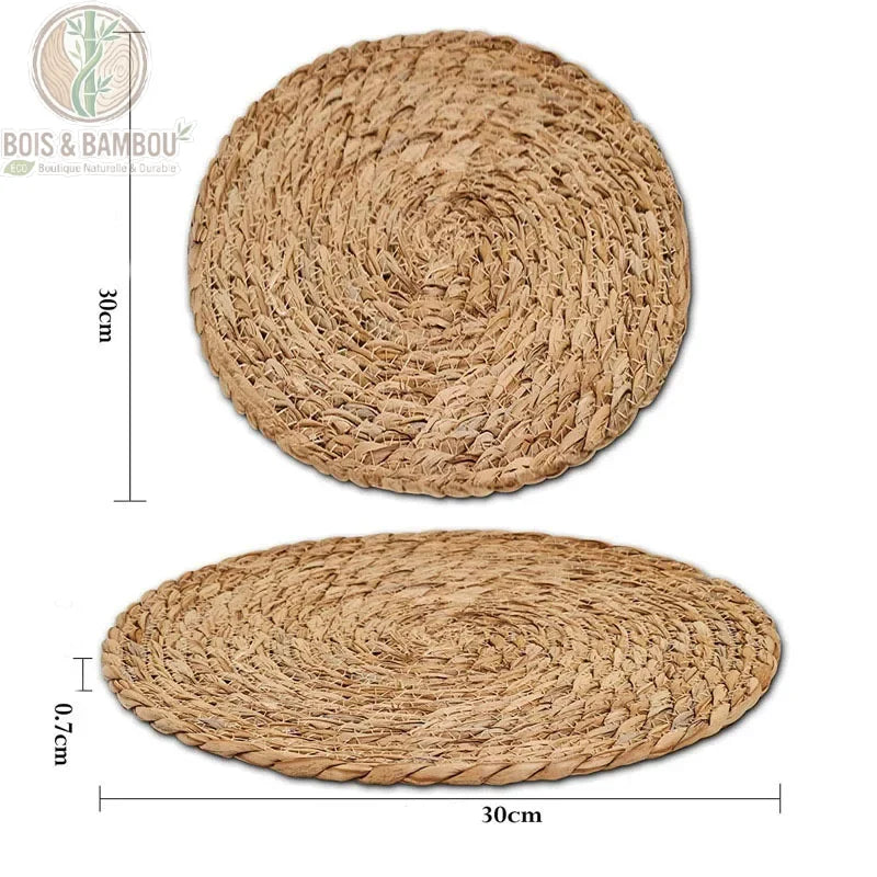 Dessous de Plat en Rotin Tressé - comparatif des tailles disponibles avec dimensions indiquées en centimètres