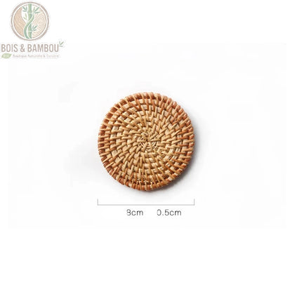 Dessous de Verre en Rotin Tissé Naturel Set Rond Bohème 3 Tailles – petit modèle 8 cm seul, napperon rotin naturel biodégradable, accessoire table écoresponsable.