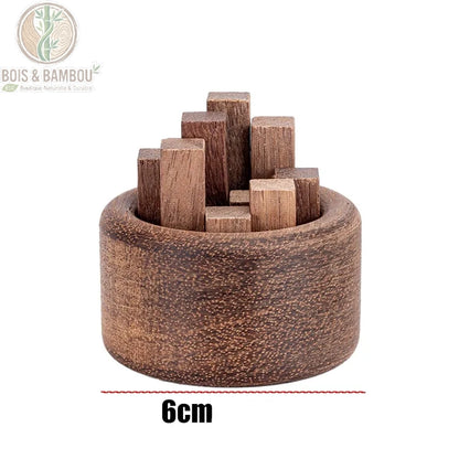 Diffuseur passif bois noyer Chaidui vue de face, diamètre 6 cm, structure cubes sculptés