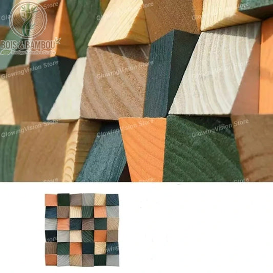 Diffuseur acoustique bois massif coloris terracotta vert gris naturel cubes relief 30 x 30 centimètres