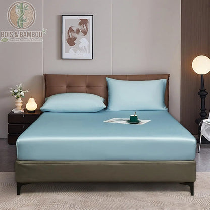 Drap-housse bambou bleu ciel 90x200 cm fond blanc